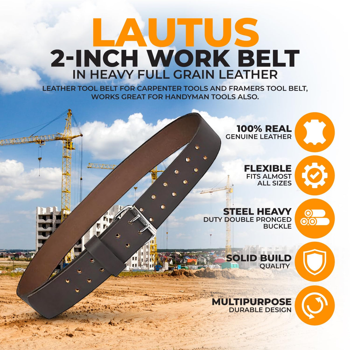 2" Heavy Duty Genuine Top-Grain Leather Tool Belt M6596