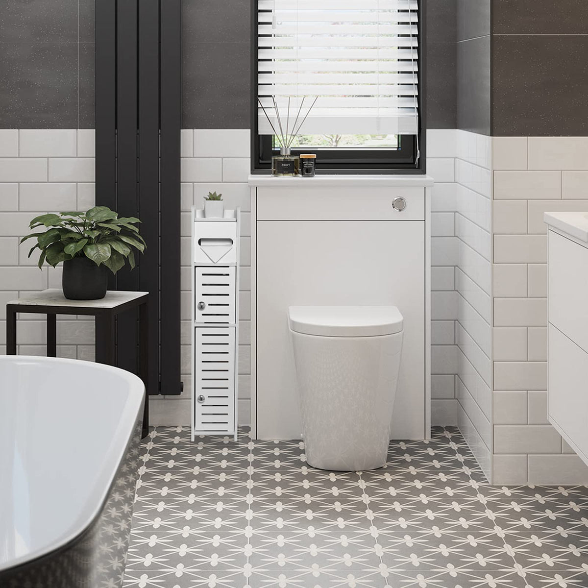 White Over The Toilet Storage Cabinet with 2 Doors & Shelves W272797