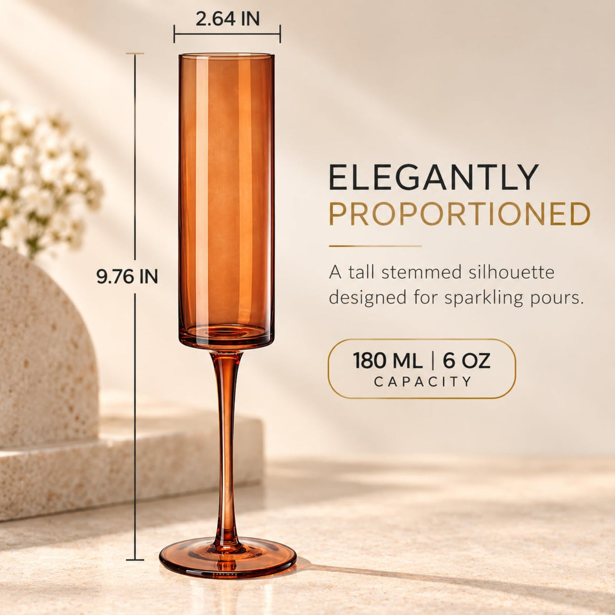 Set of 6 Amber Textured Glass Champagne Flute 6oz C208