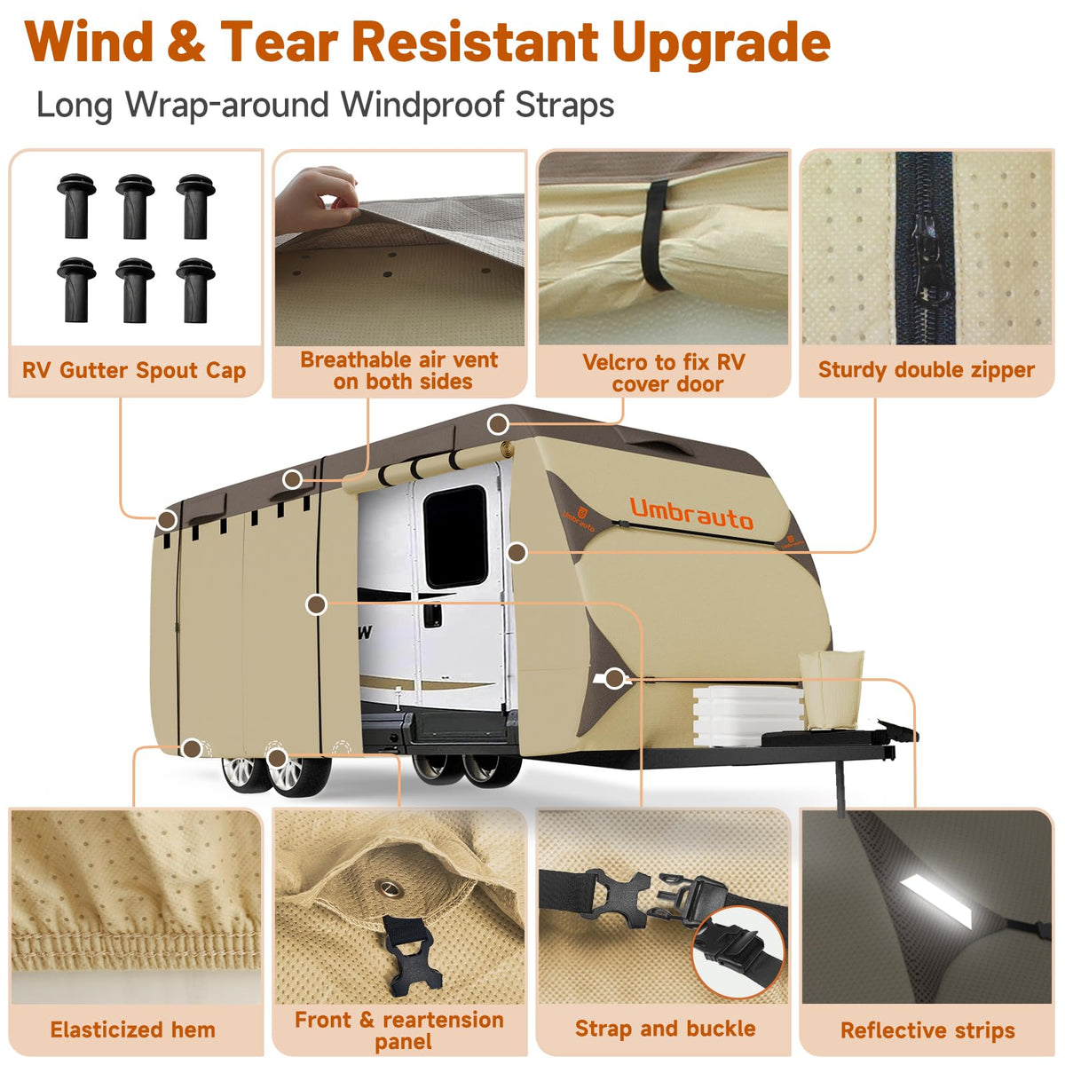 14' ~ 16' Waterproof Windproof Heavy Duty Travel Trailer RV Cover U39633