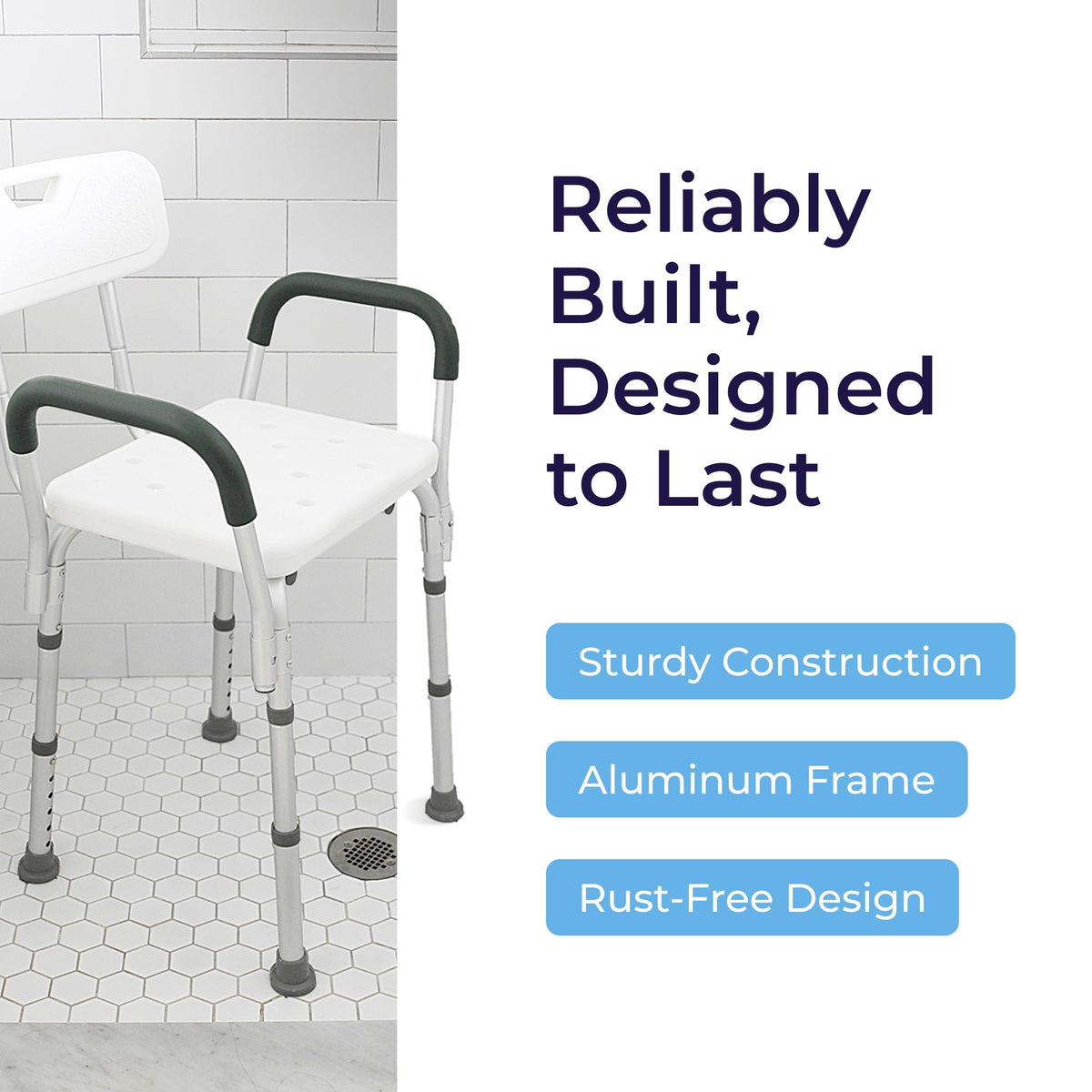 White Shower Chair with Back and Padded Arms I281180