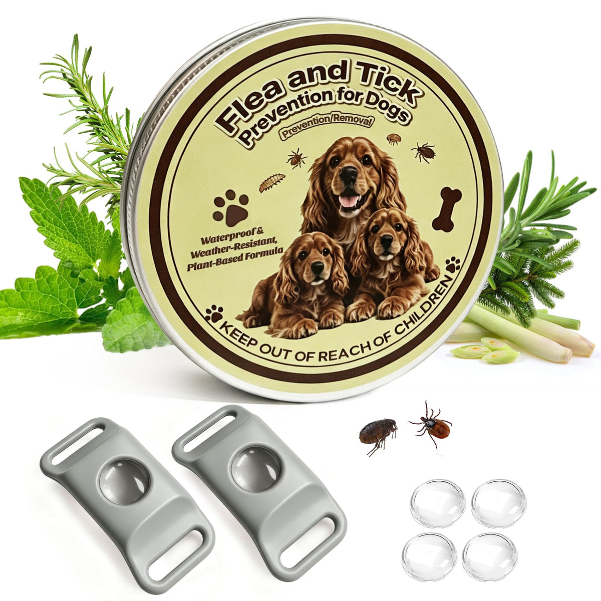 Flea and Tick Pendant for Dogs with 2 Silicone Buckles 4 Refills E80149
