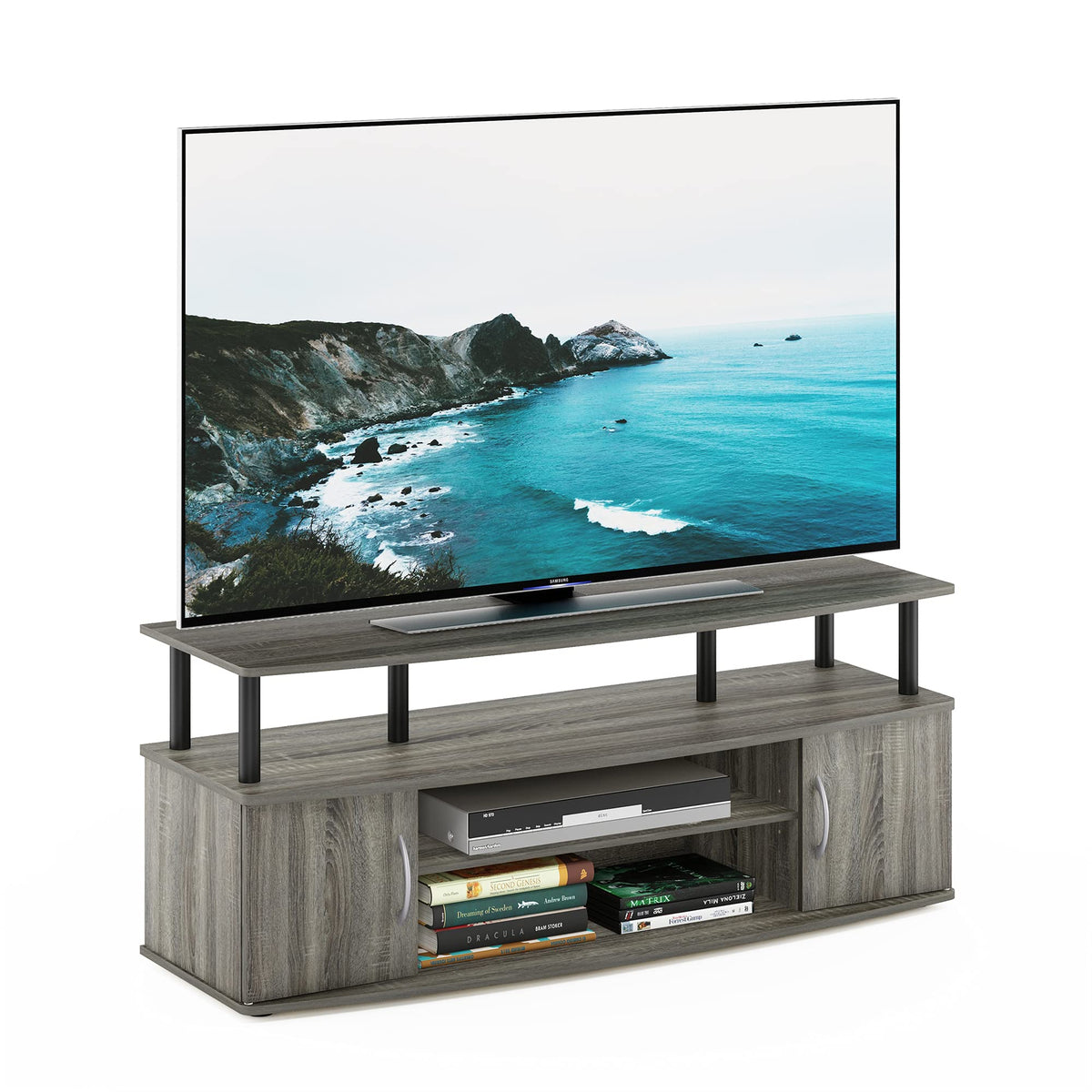 French Oak Grey/Black Entertainment Stand for TV Up to 55 Inch D735830
