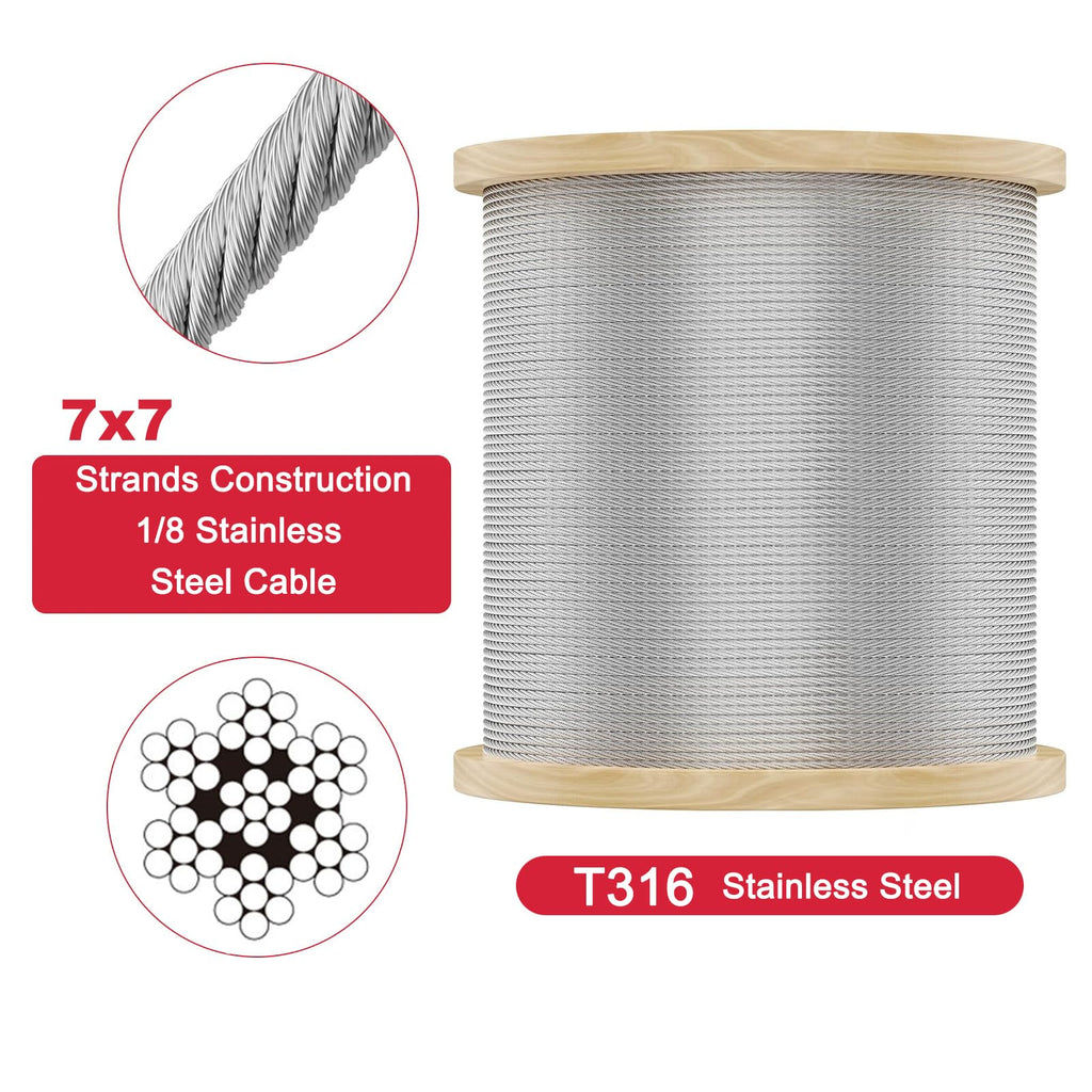 1/8 T316 Stainless Steel Cable 7x7 Strands W541