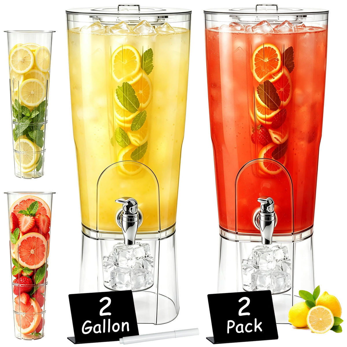 2 Gal Drink Dispensers with Stand & Fruit Infuser A1577
