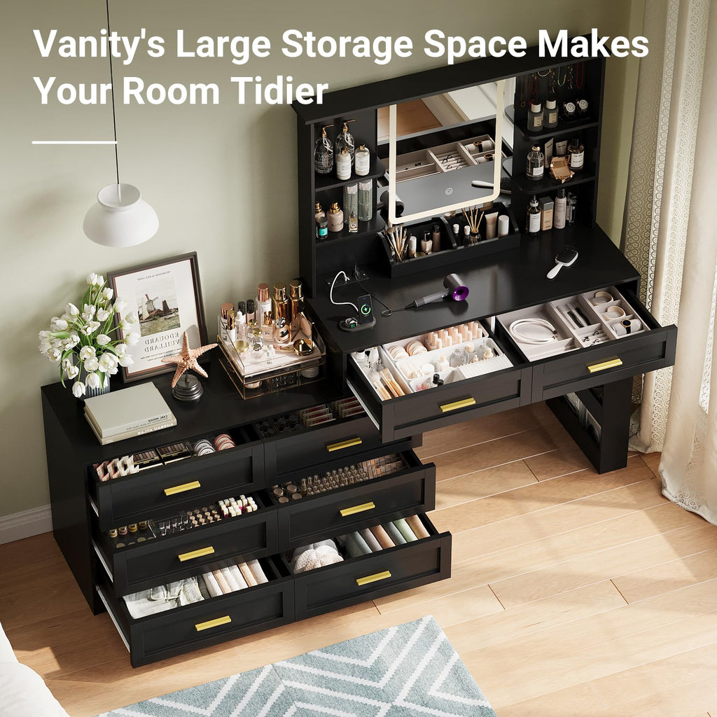 Black Makeup Vanity Desk with Mirror and Lights C3525