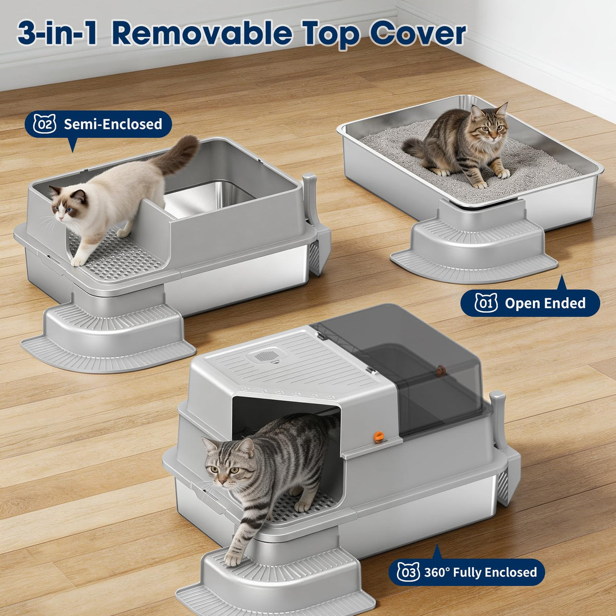 XXXL Stainless Steel Cat Litter Box with Lid X63673