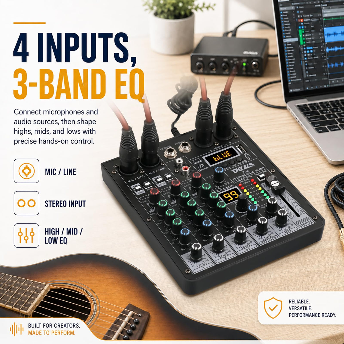 4 Channel Podcast Audio Mixer with 99 DSP Effects O890256