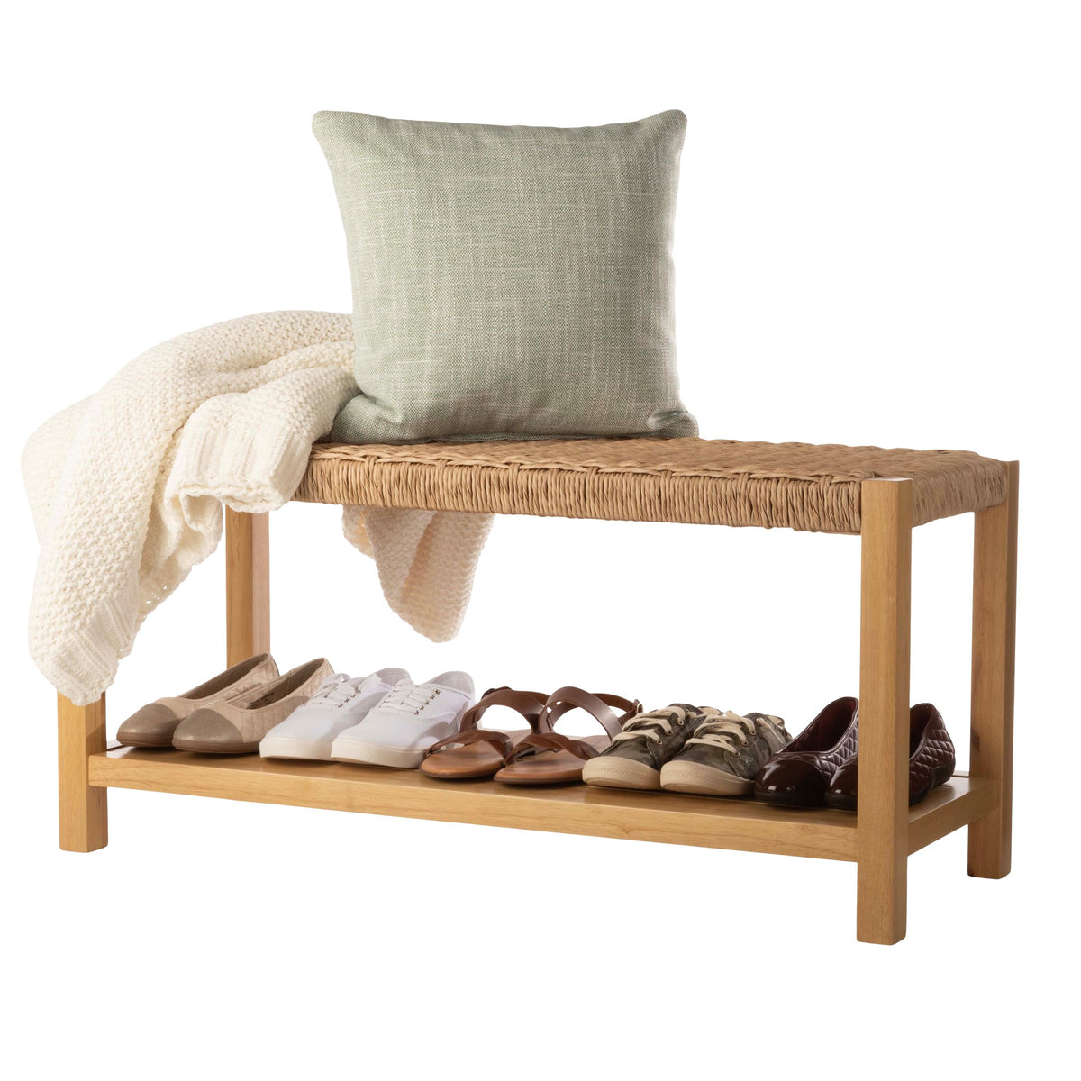 Solid Wood Entryway Bench with Shoe Storage C567743