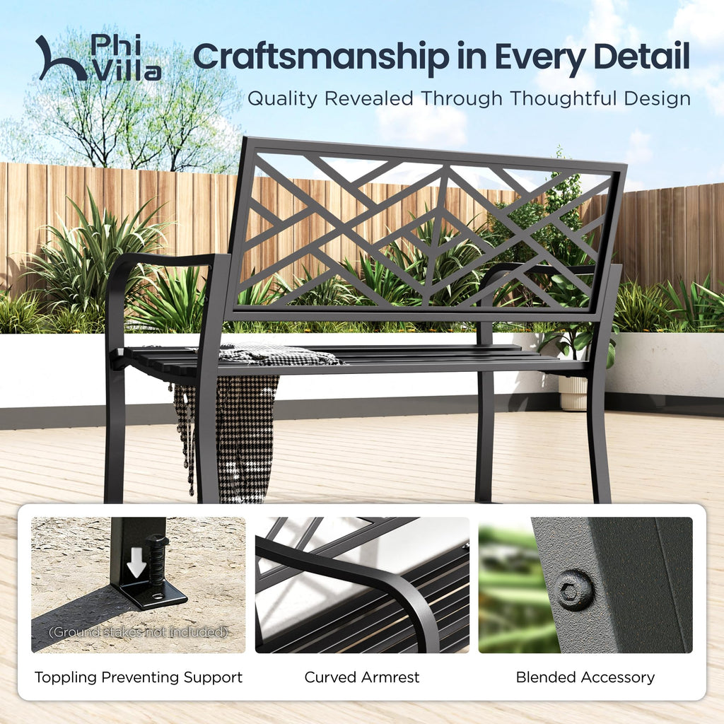 Black 43 Inches Outdoor Garden Bench K566123