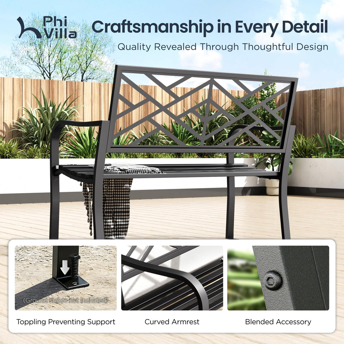 Black 43 Inches Outdoor Garden Bench K566123