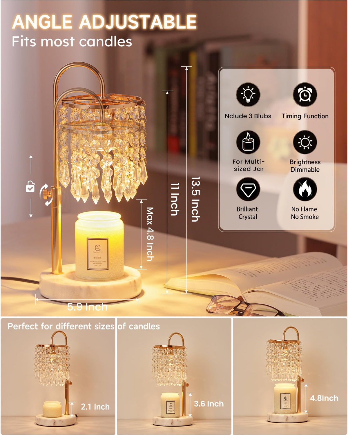 Candle Warmer Lamp with Timer Dimmer and 3 Bulbs S764