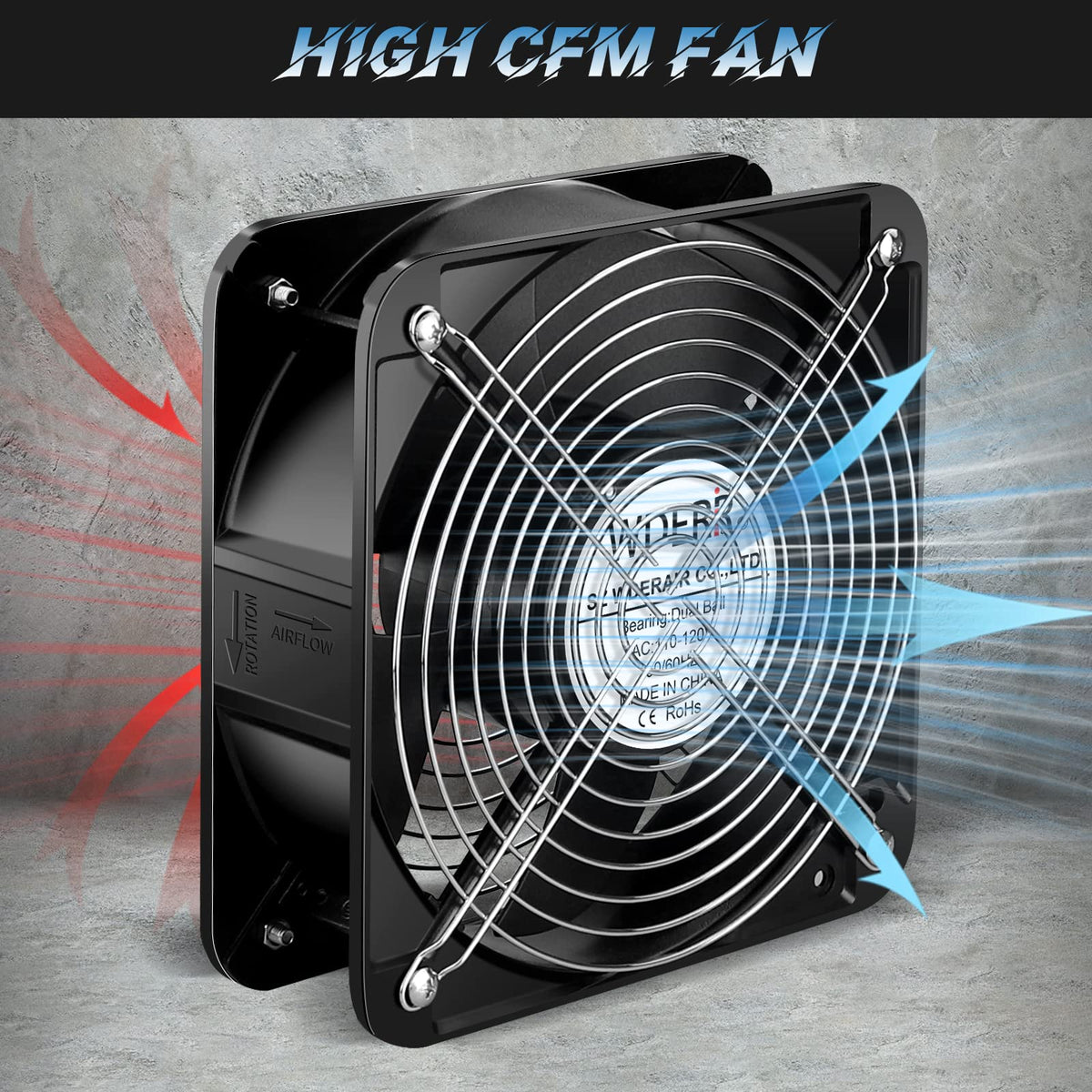 110V 120V 200mm x 60mm Axial Metal Case Fan B77484