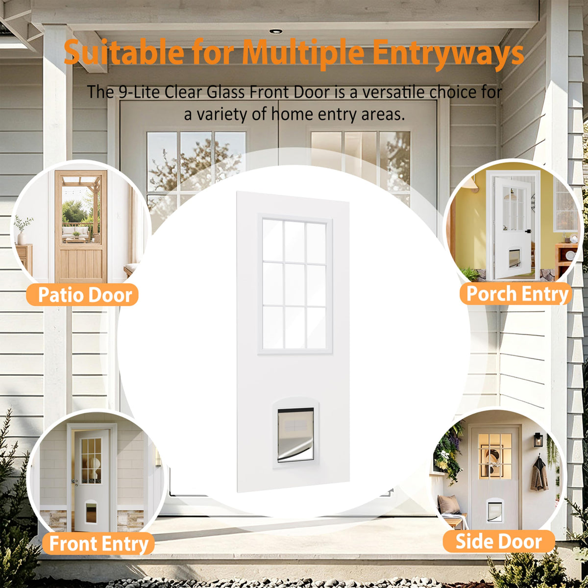 36"x 80" 9-Lite Clear Glass Exterior Door P628