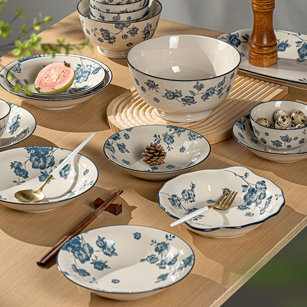 Blue Floral 62PCS Ceramic Dinnerware Set O1209