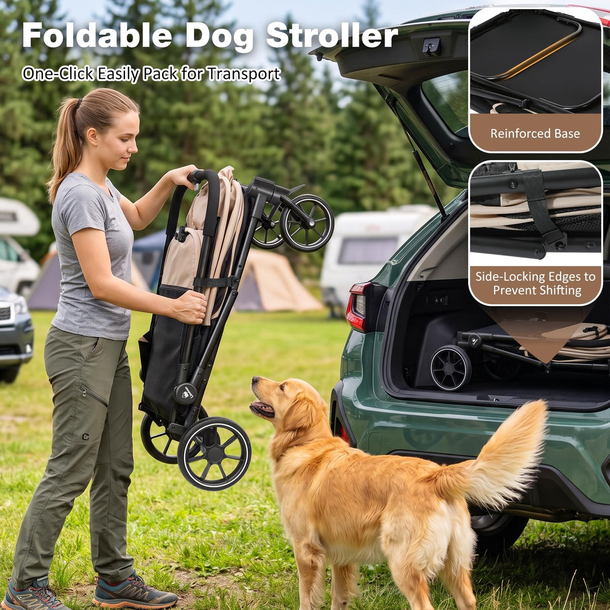 Foldable Dog Stroller with Ramp T807682