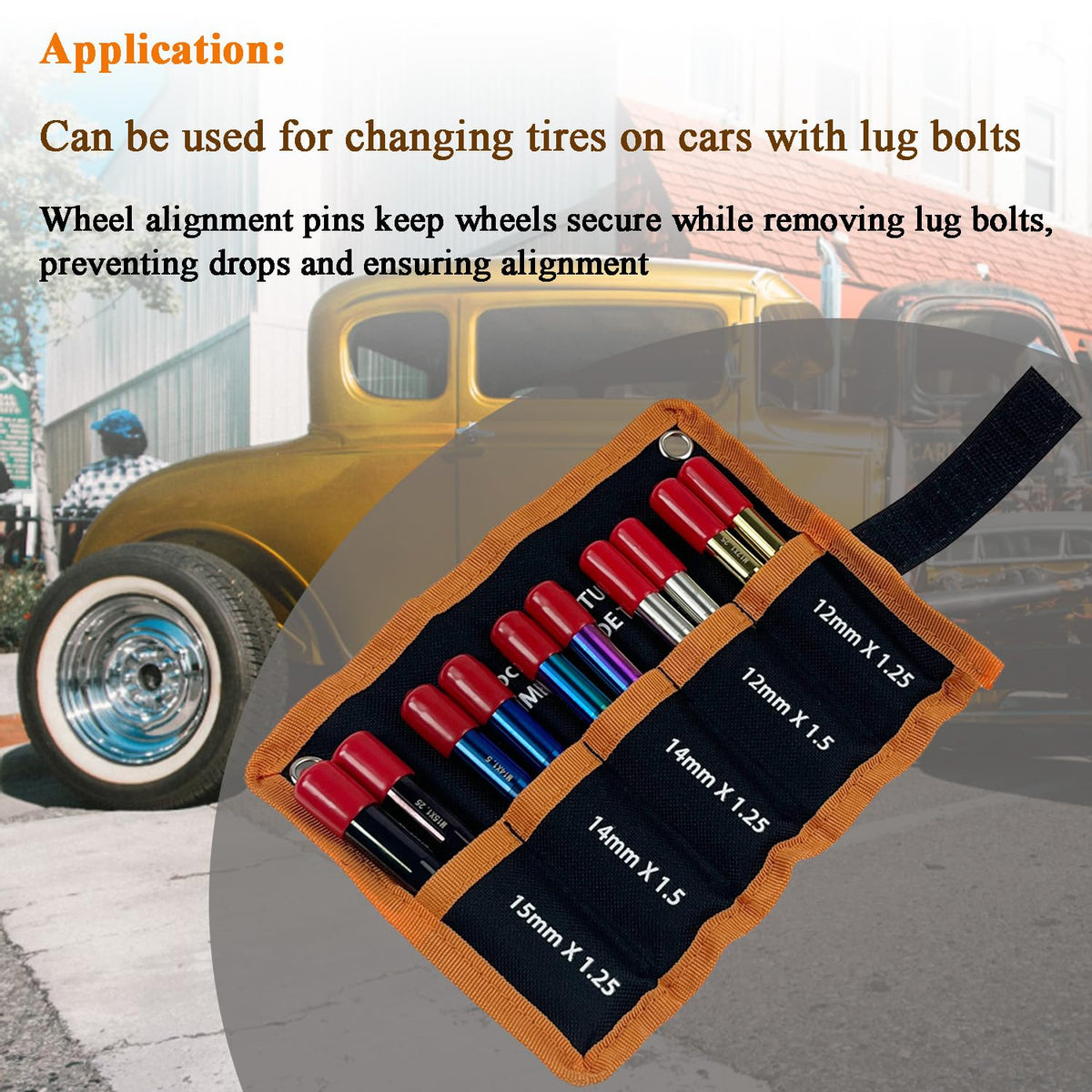 10PC Alloy Steel Wheel Alignment Pins Kit M12x1.5/1.25/M14x1.5/1.25/M15*1.25 Lug Bolt Guide Tool X8907