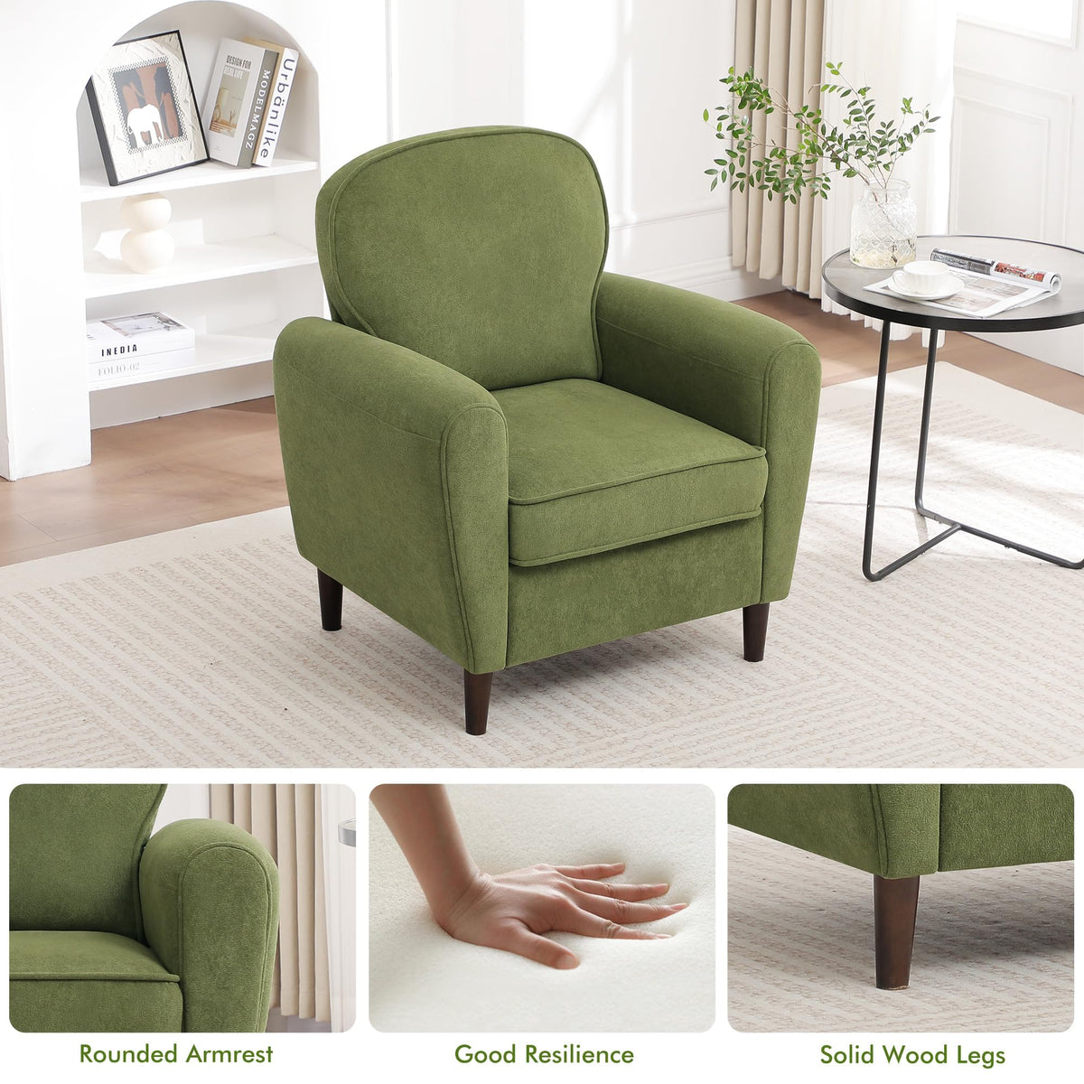 Green Mid Century Modern Upholstered Accent Chair Set of 2 R648
