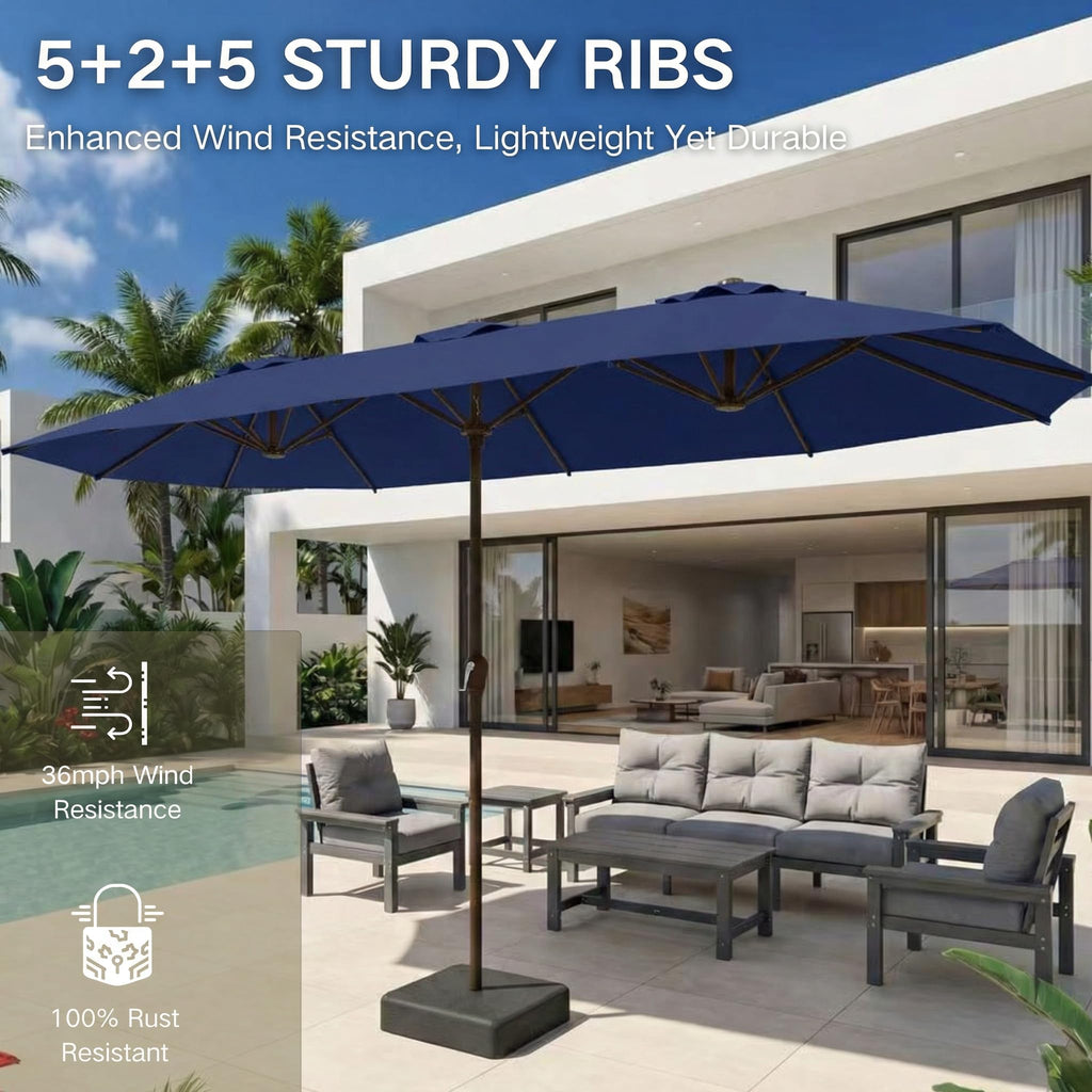 15ft Double-Sided Rectangle Patio Umbrella with Base M795