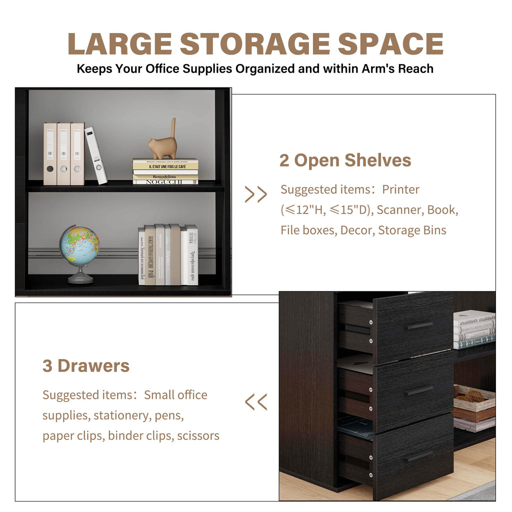 Black L Shaped Corner Desk with Storage Drawers K944346