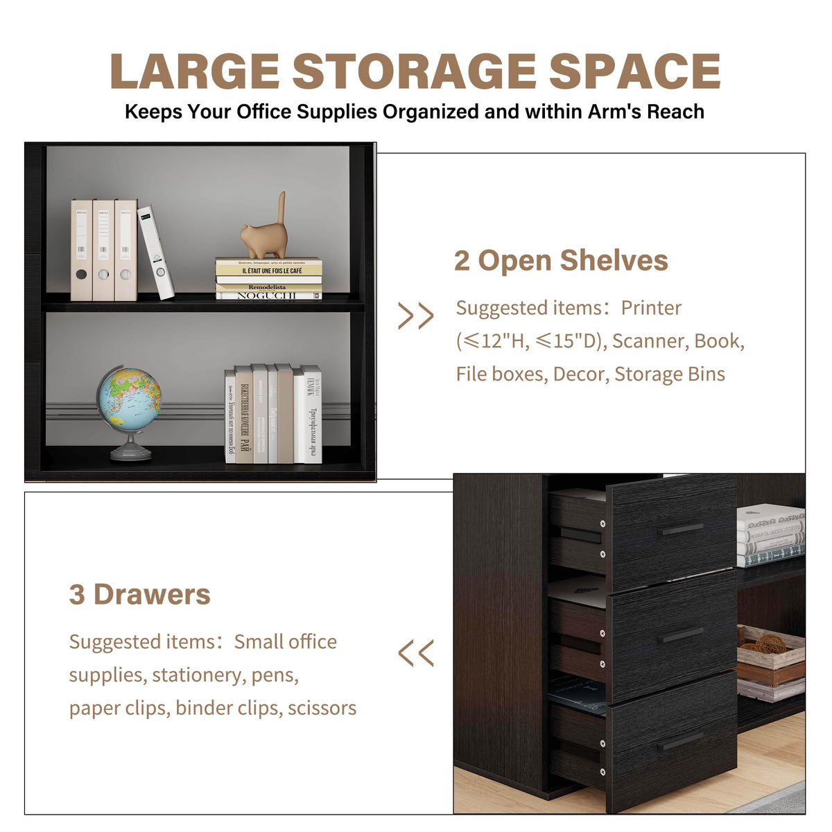 Black L Shaped Corner Desk with Storage Drawers K944346