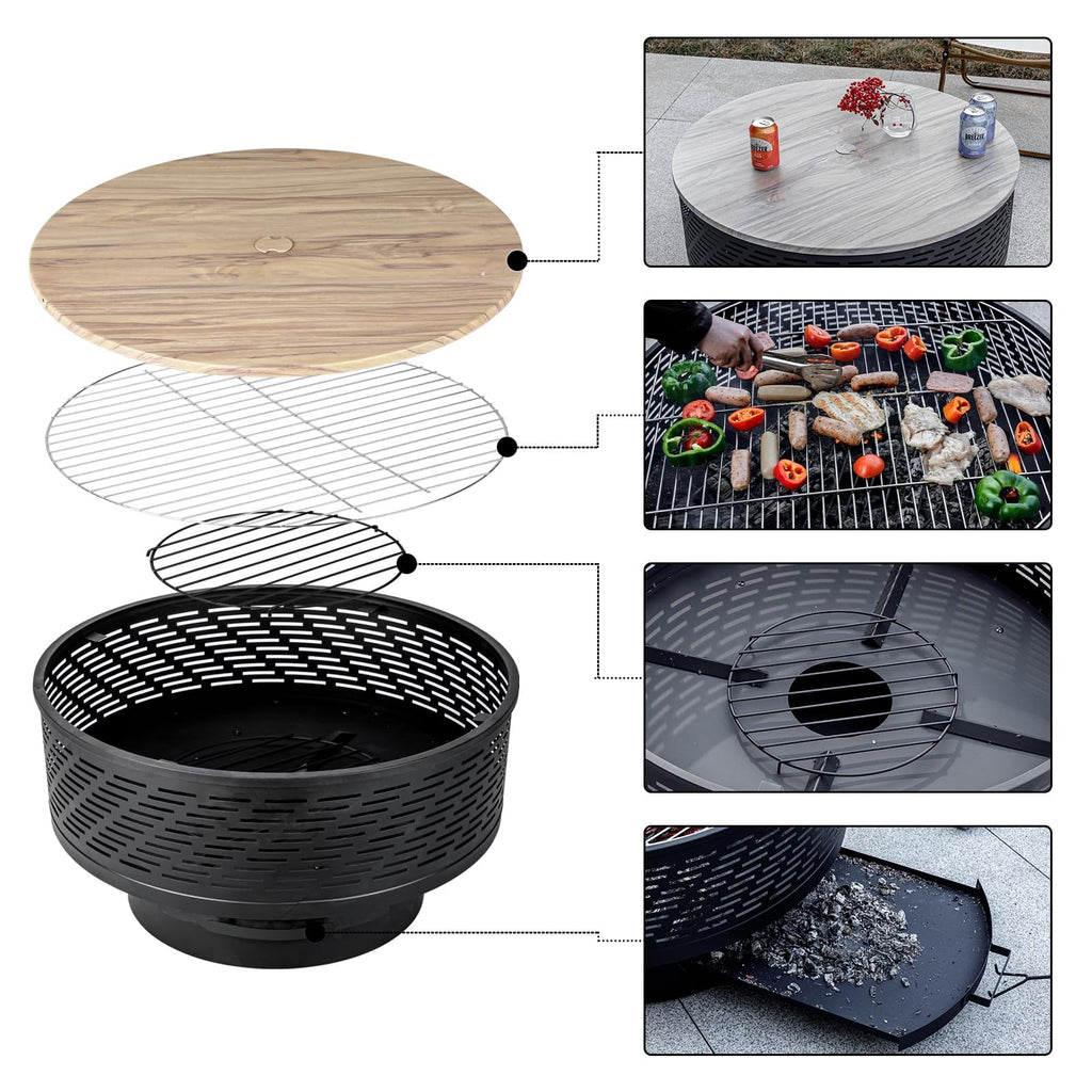 32 Inch Wood Burning Fire Pit with Grill & Lid T2109
