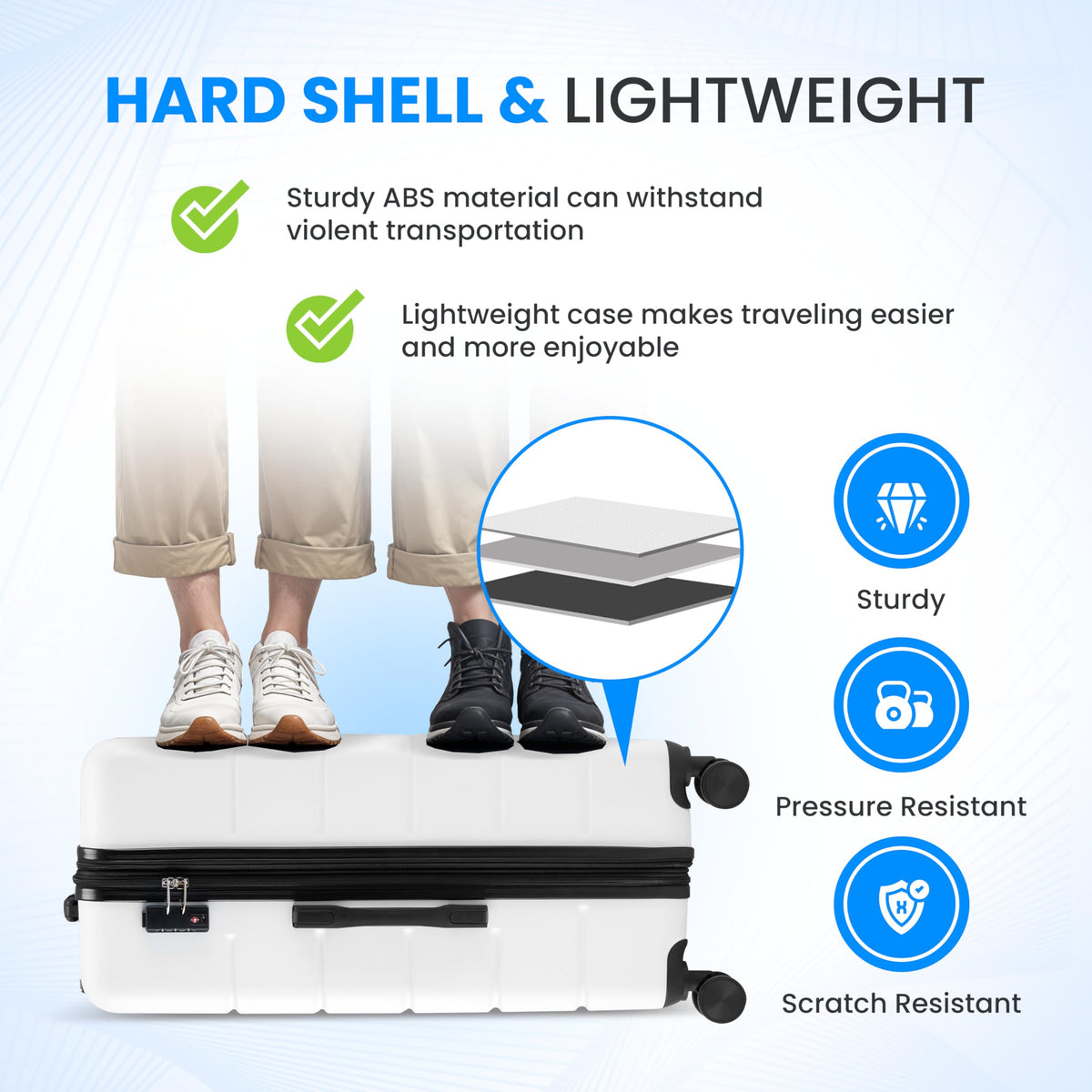 20 Inch White Hardside Carry On Luggage I351