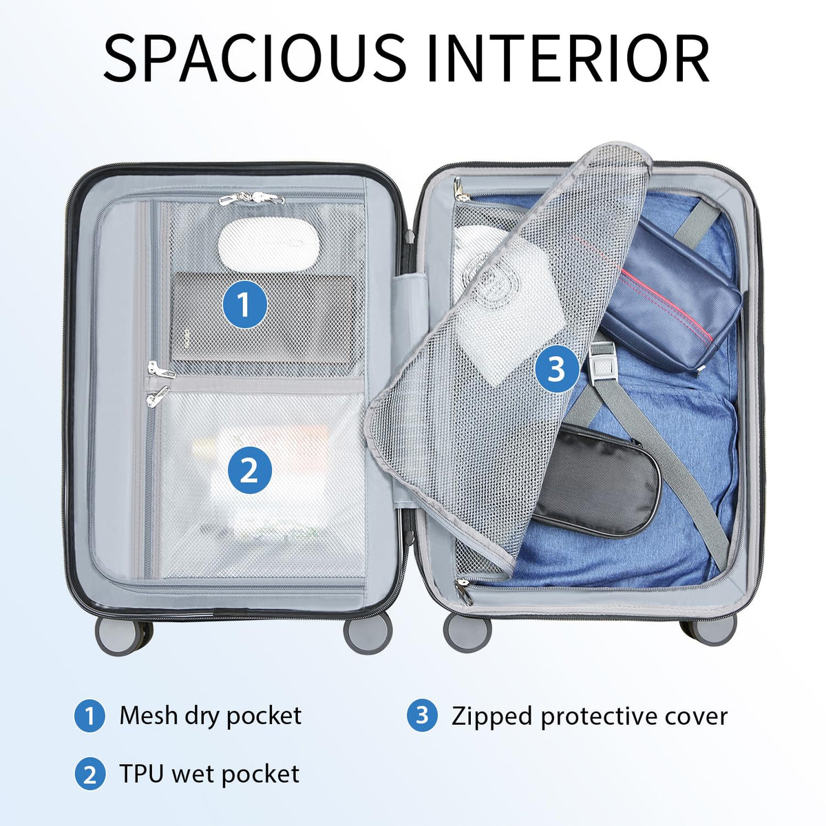 Hardside Expandable Carry On Luggage with Spinner Wheels, TSA Lock, USB Port, 20-Inch, White F198