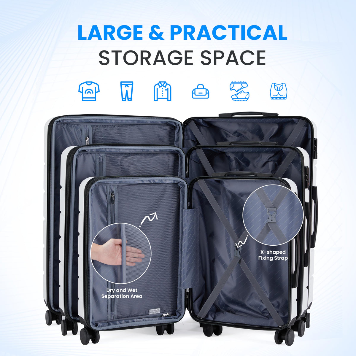 20 Inch White Hardside Carry On Luggage I351