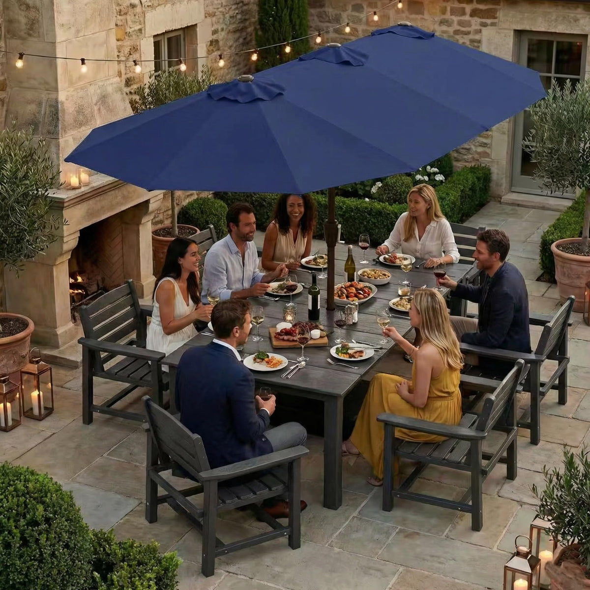 15ft Double-Sided Rectangle Patio Umbrella with Base M795