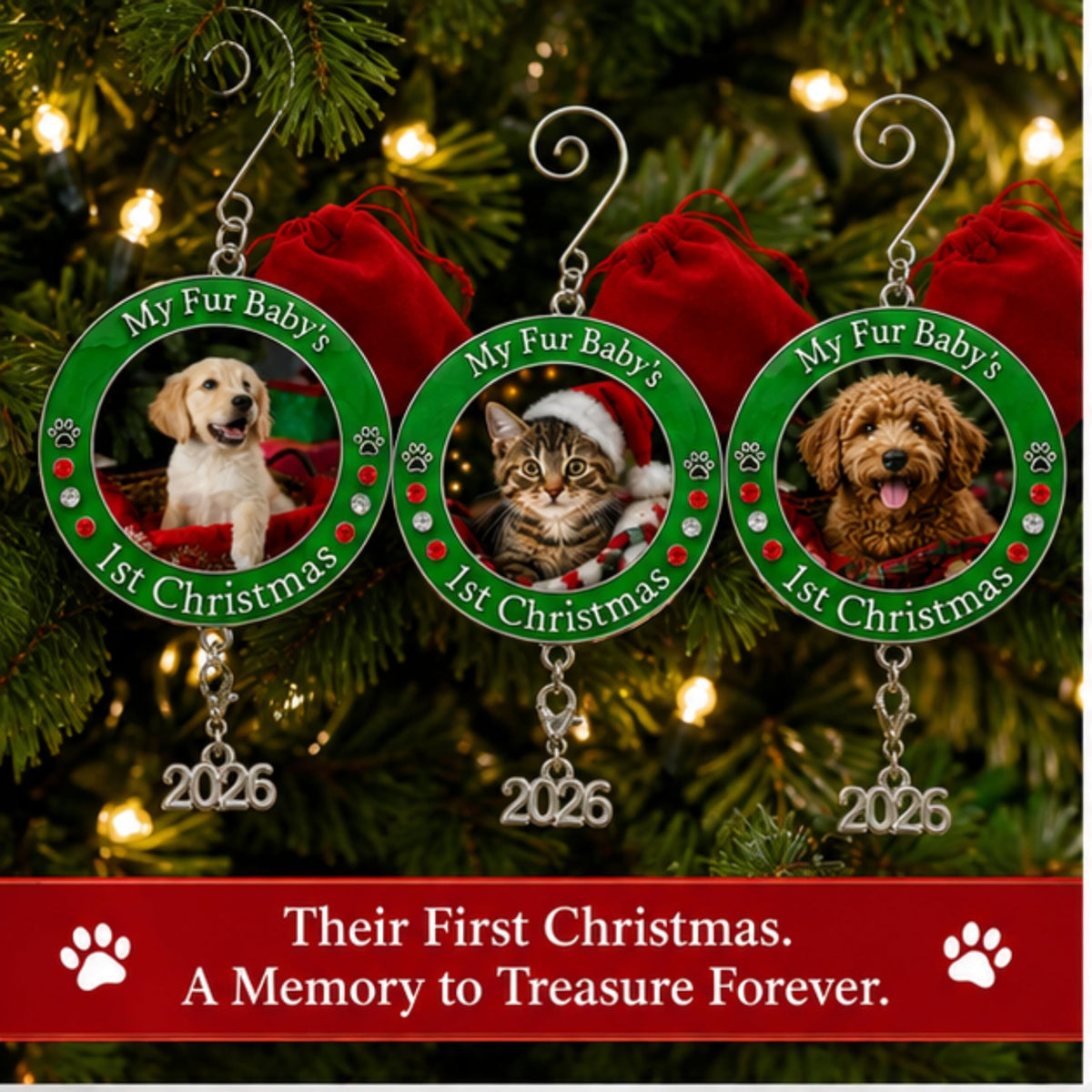 Dog Christmas Photo Ornament 3-Pack 3 Inch S3446