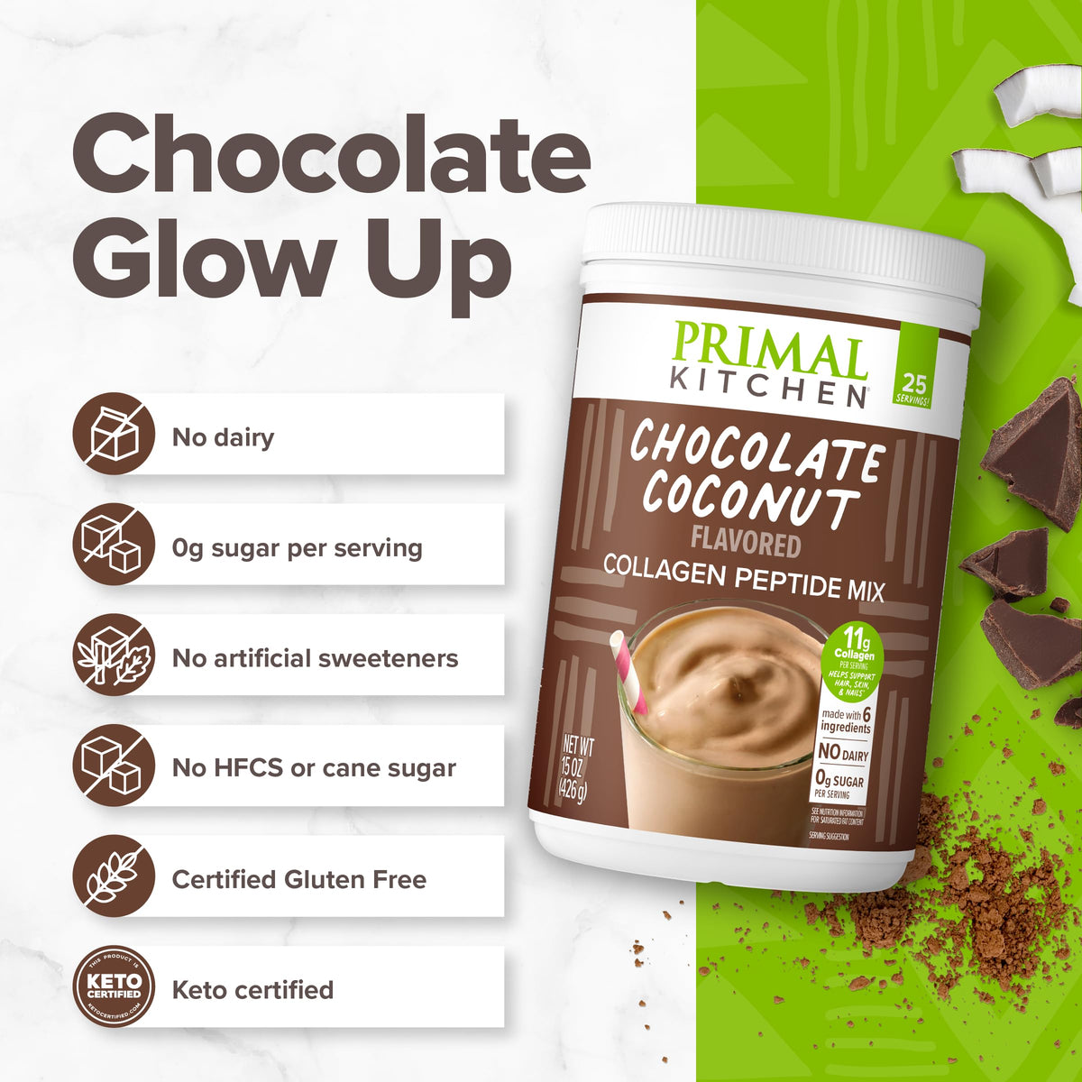 Chocolate Coconut Collagen Peptides Drink Mix 20 Ounces W355