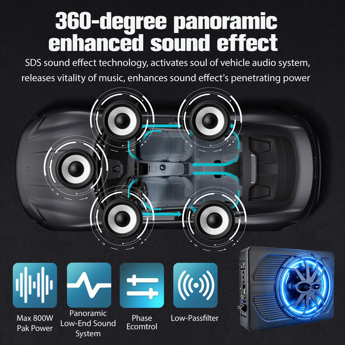 800W Under Seat Subwoofer with Amp H234856