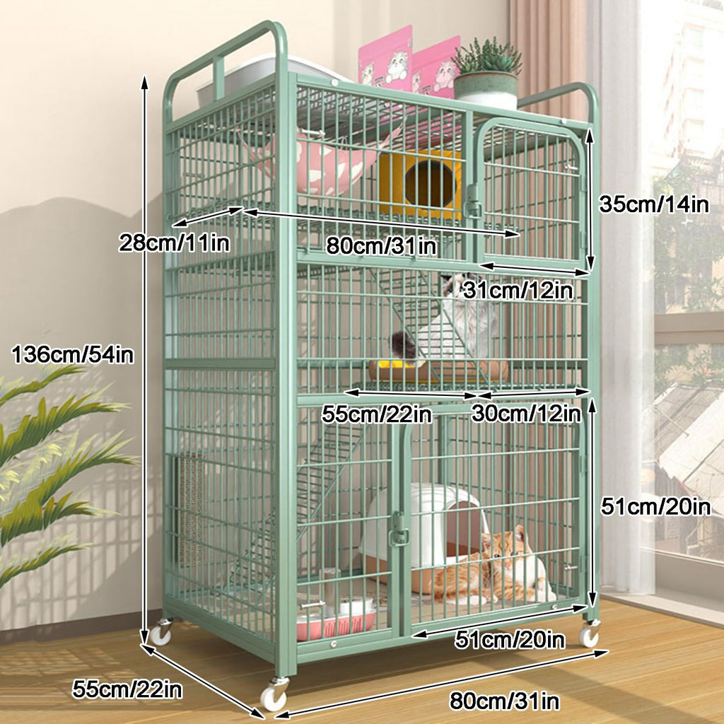 4-Tier Metal Wire Cat Cage with Wheels C989