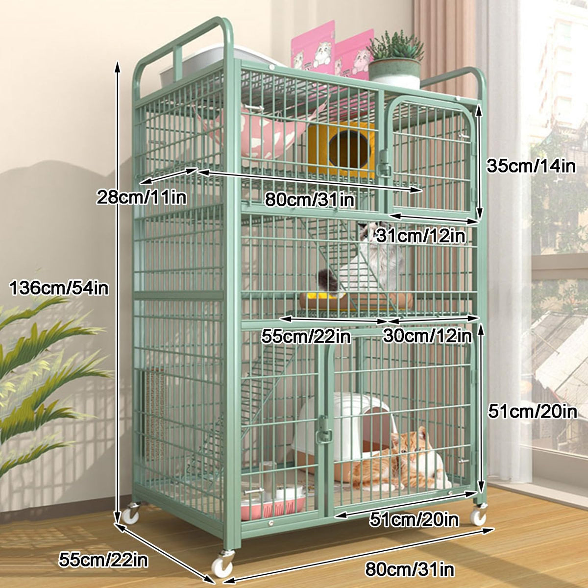 4-Tier Metal Wire Cat Cage with Wheels C989