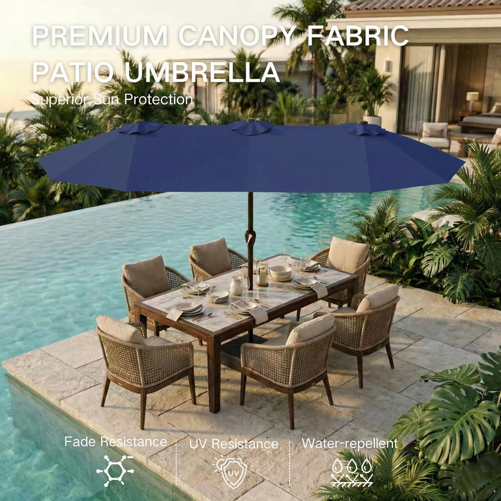 15ft Double-Sided Rectangle Patio Umbrella with Base M795