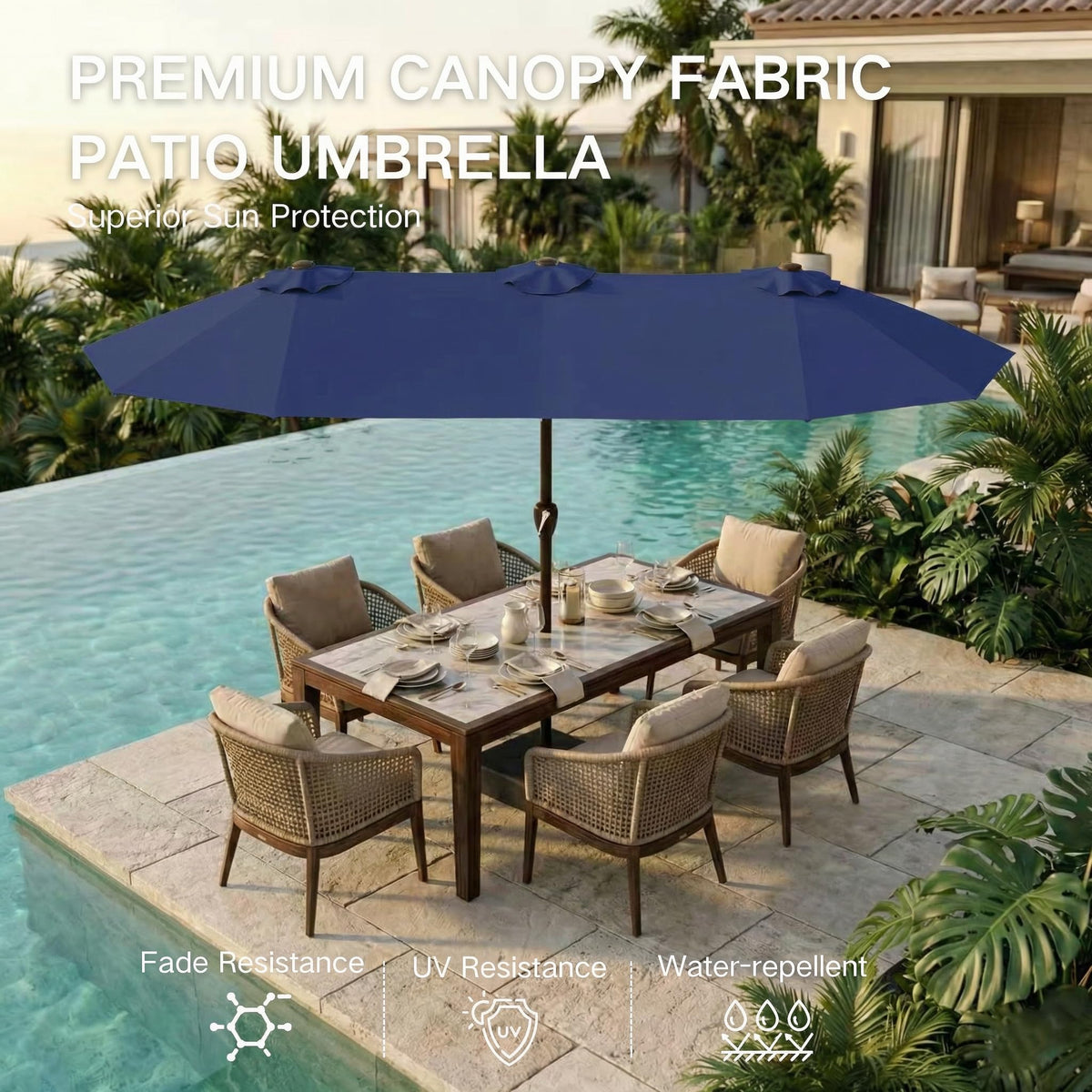 15ft Double-Sided Rectangle Patio Umbrella with Base M795