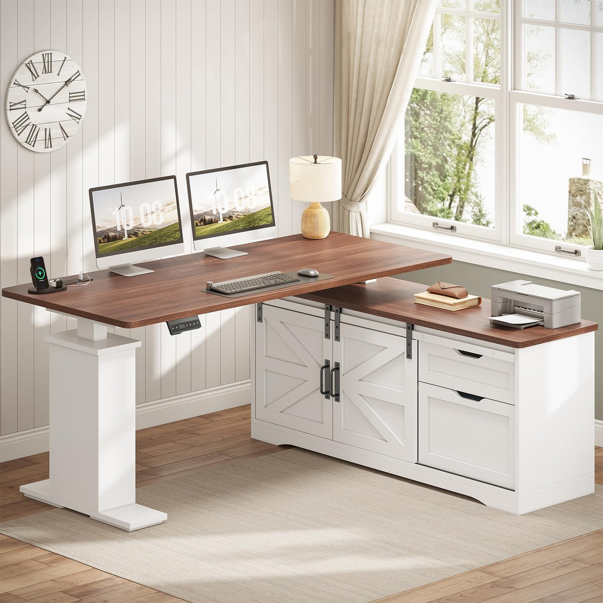 55 inch L Shaped Standing Desk with Storage Drawers M987072
