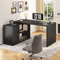 Black L Shaped Corner Desk with Storage Drawers K944346