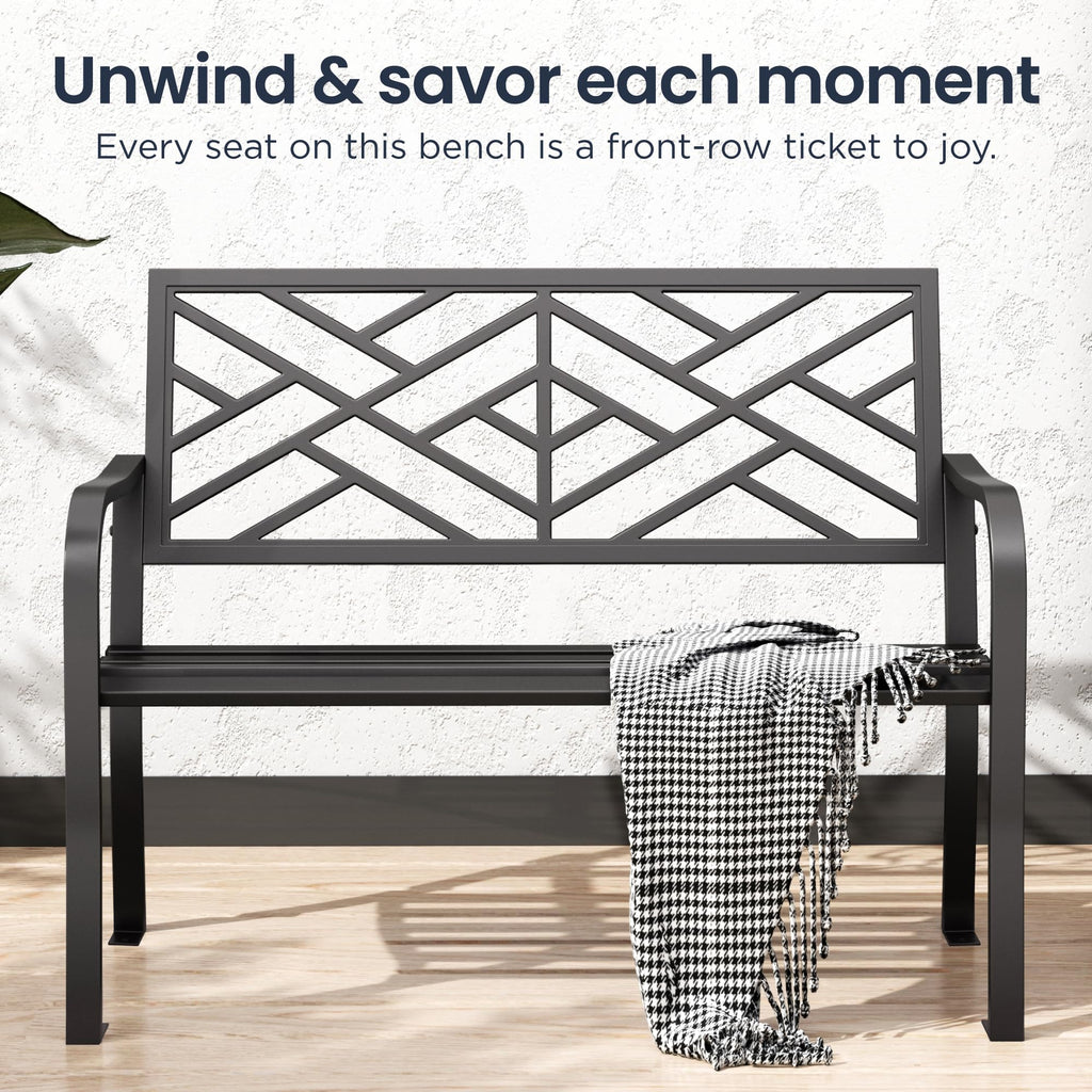 Black 43 Inches Outdoor Garden Bench K566123