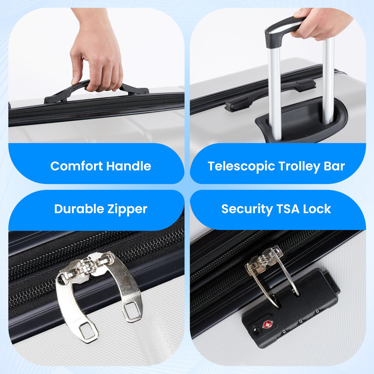 20 Inch White Hardside Carry On Luggage I351