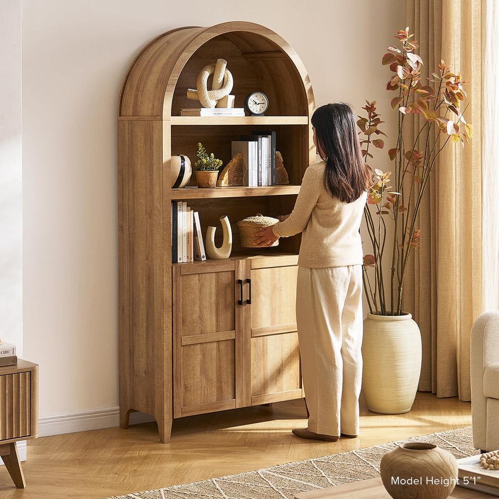 77.4" Tall Arched Wooden Storage Cabinet with Doors and Adjustable Shelves N465