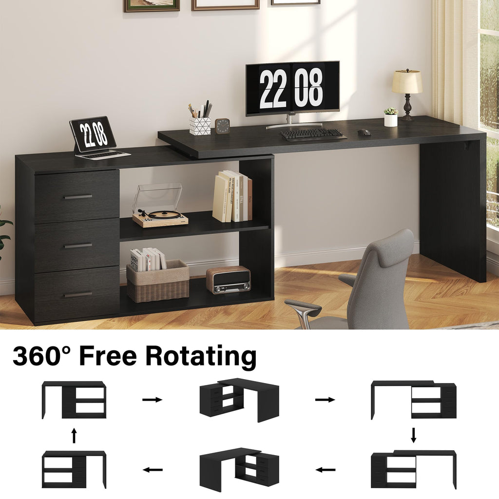 Black L Shaped Corner Desk with Storage Drawers K944346