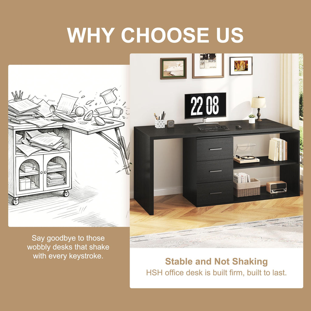 Black L Shaped Corner Desk with Storage Drawers K944346