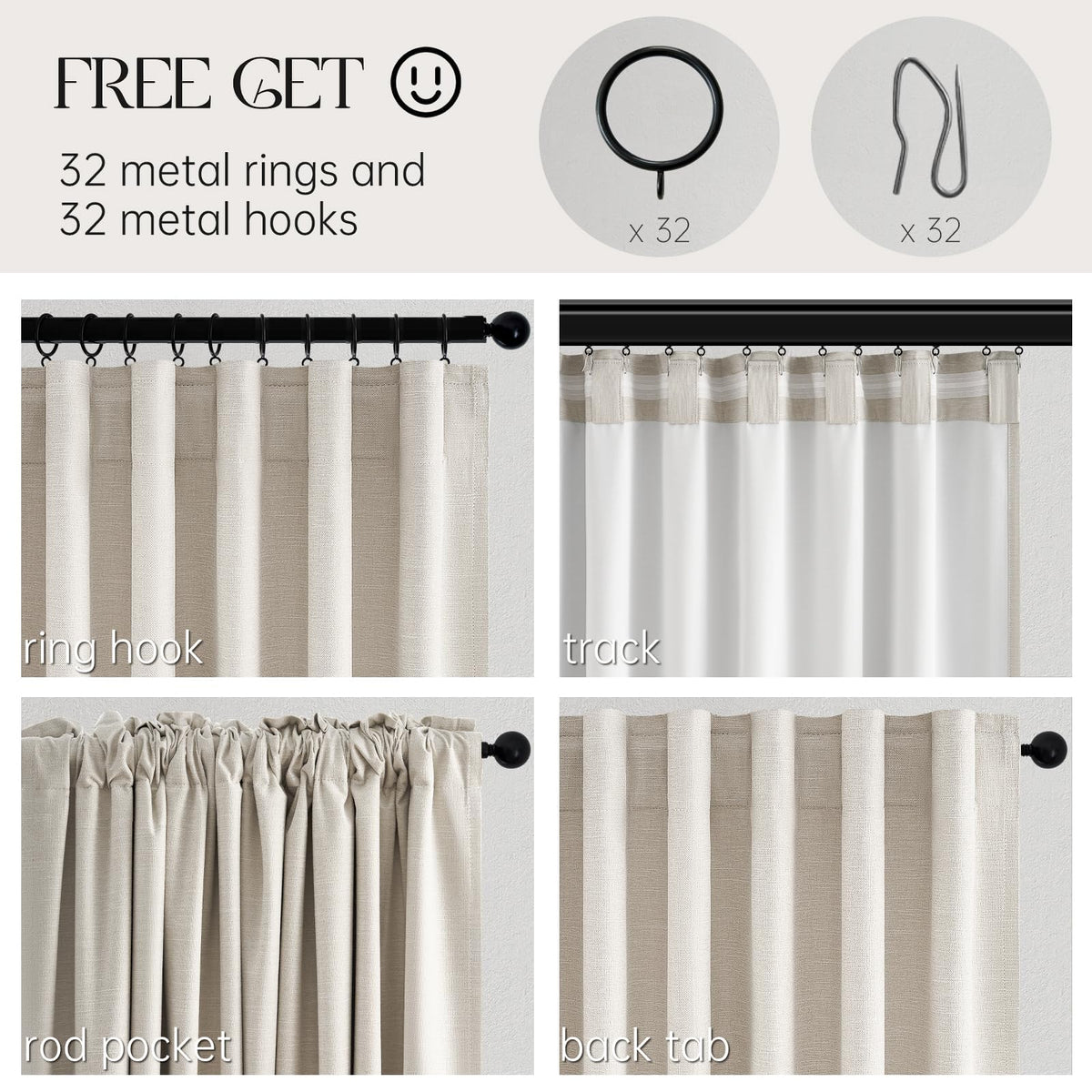 Cream Linen Blackout Curtains 84 Inch Pinch Pleat F7738