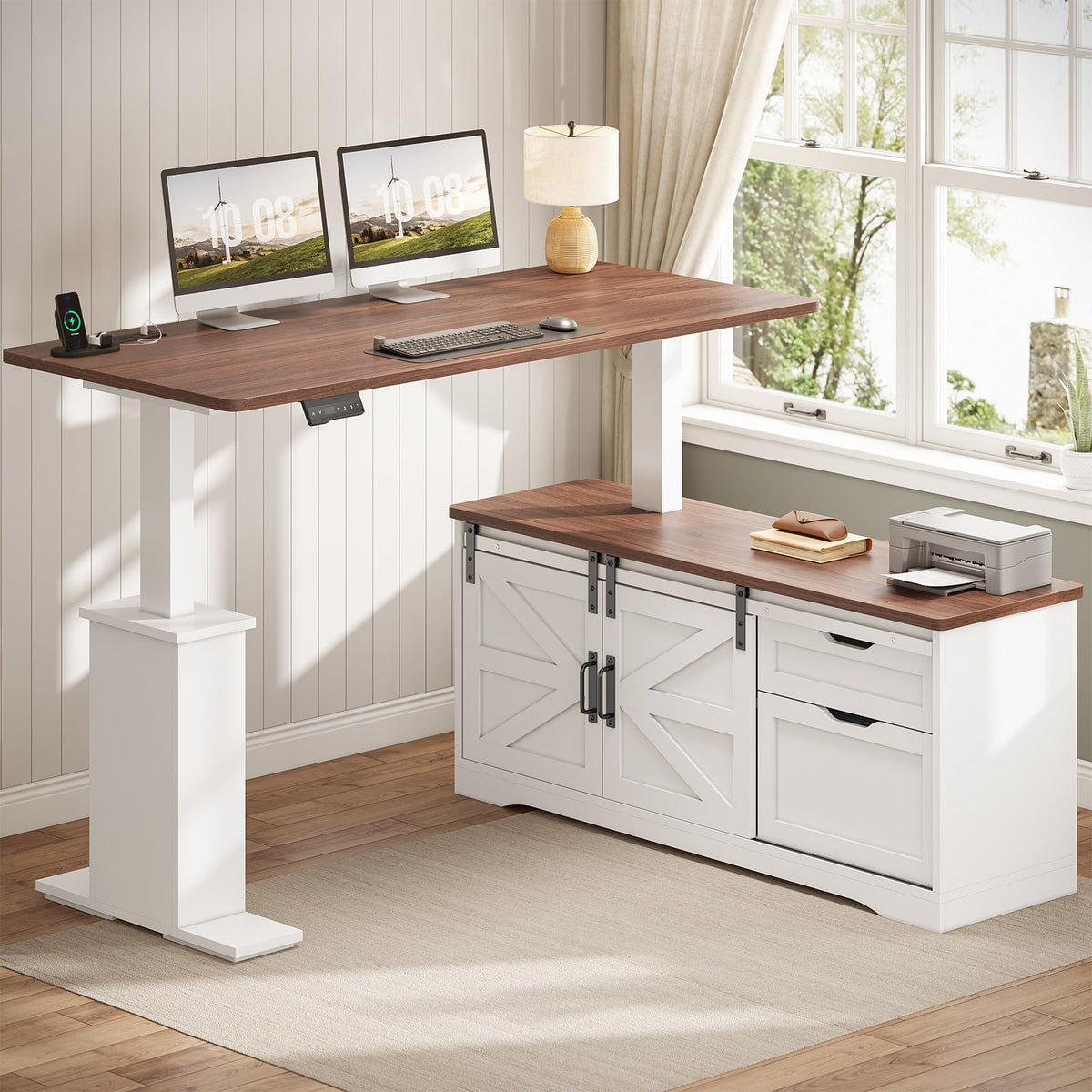 55 inch L Shaped Standing Desk with Storage Drawers M987072