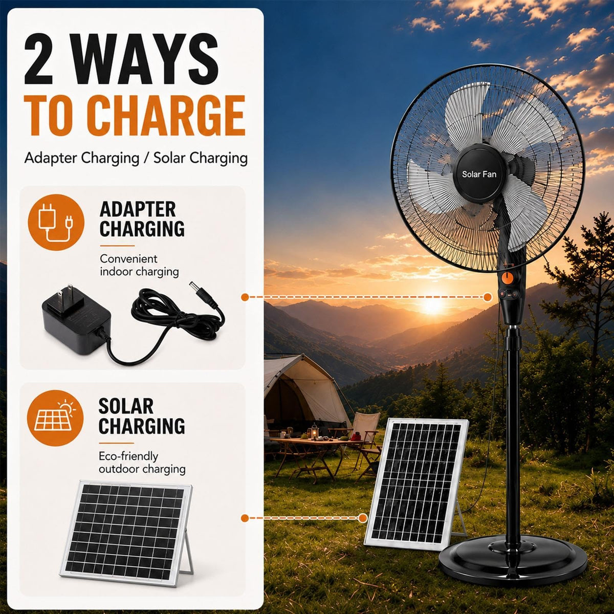 16 Inch Rechargeable Pedestal Fan with Solar Panel J414772