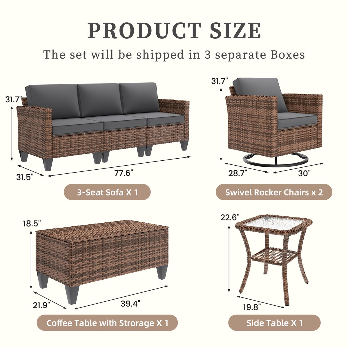 5 Pieces Wicker Rattan Patio Furniture Set with Storage Table X244