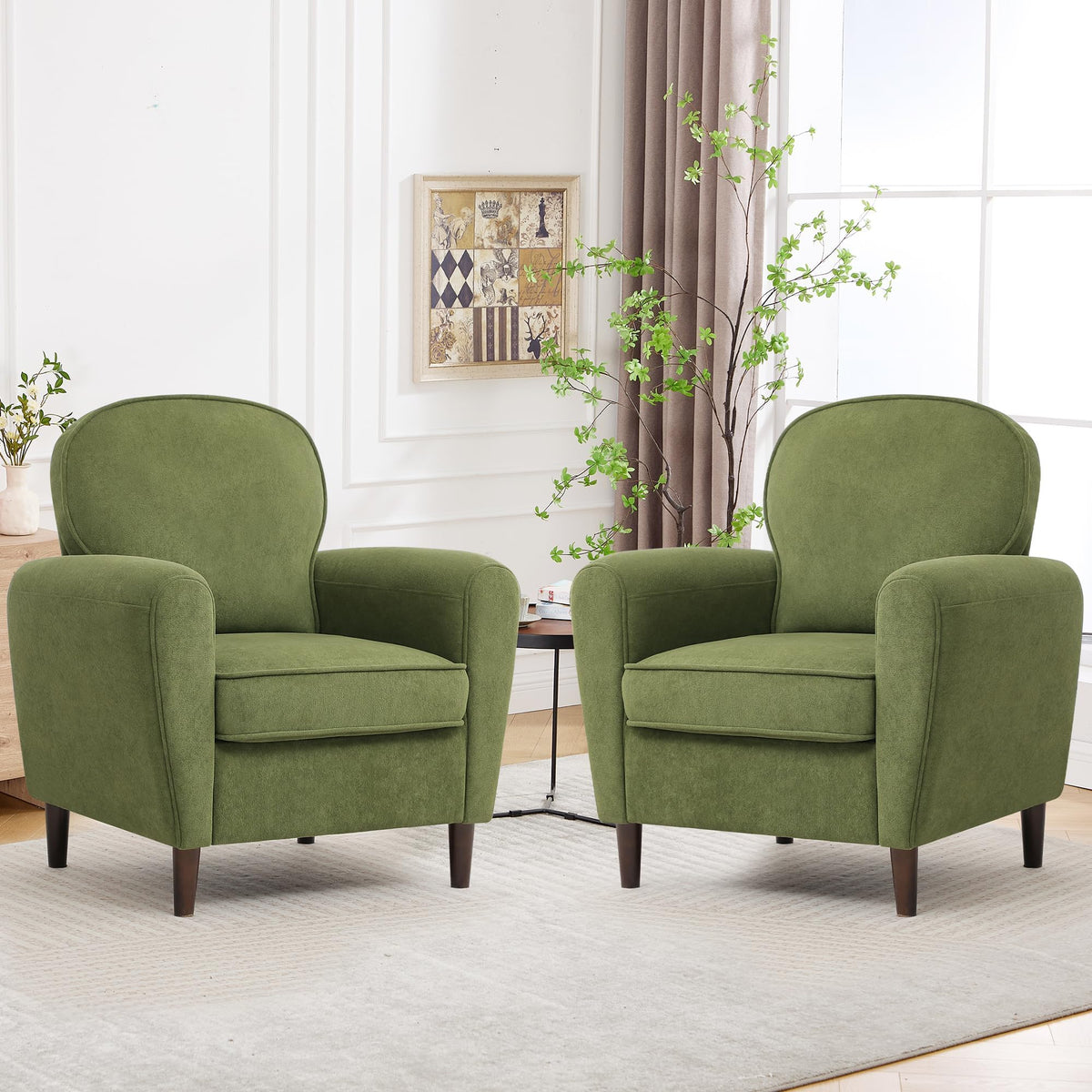 Green Mid Century Modern Upholstered Accent Chair Set of 2 R648