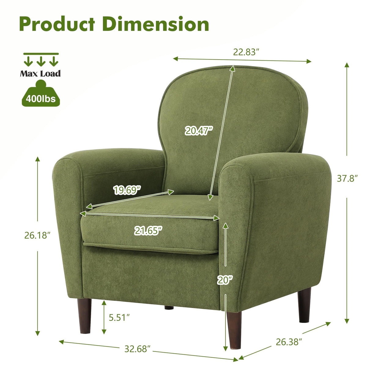 Green Mid Century Modern Upholstered Accent Chair Set of 2 R648